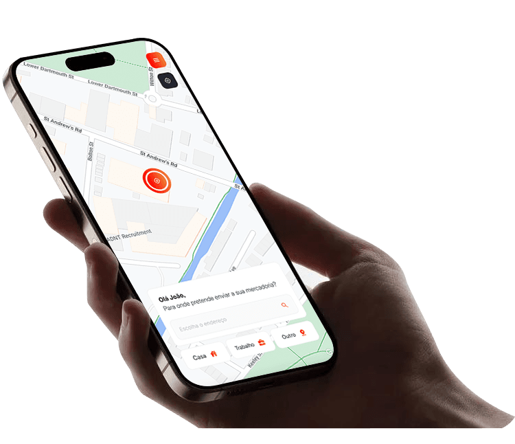 Mockup da app CarGo com rotas em tempo real